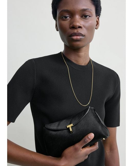 Totême White Mini T-Lock Pony Hair Clutch