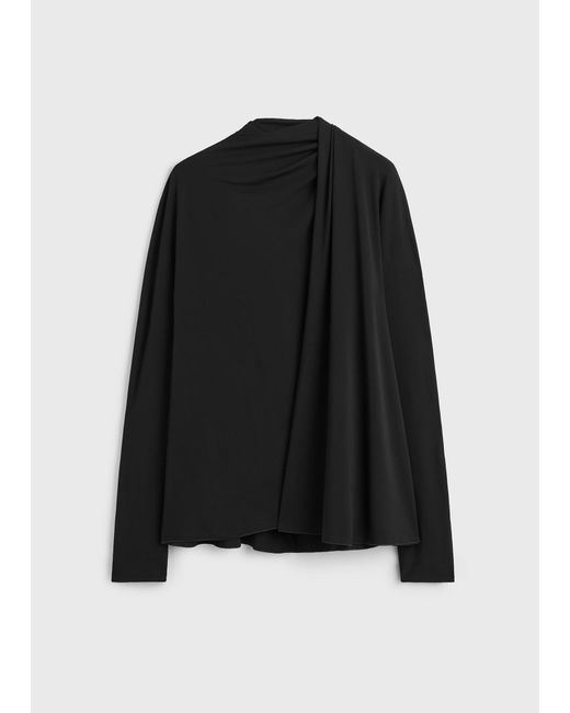 Totême Black Asymmetric Draped Blouse Petite