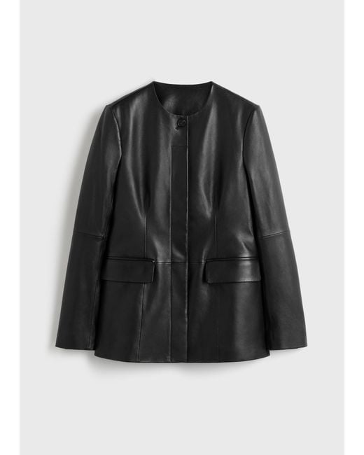 Totême Black Collarless Leather Jacket
