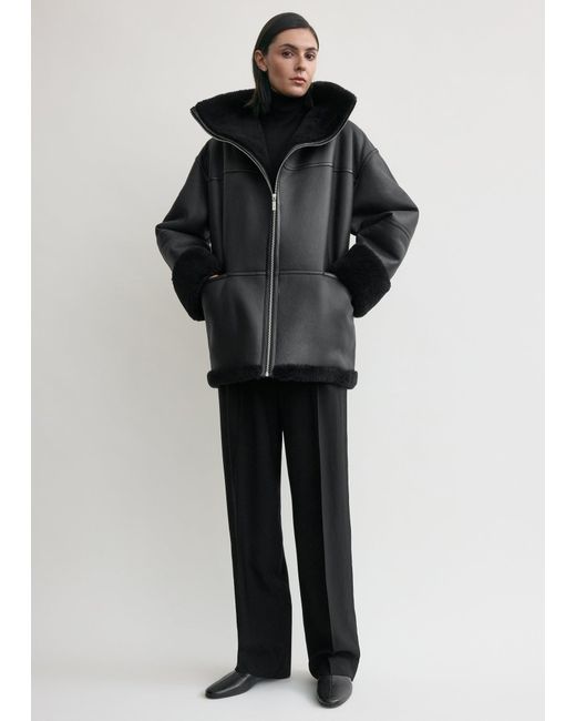 Totême Black Signature Shearling Jacket