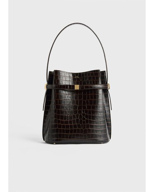 Totême  Black Belted Croco-Embossed Bucket Bag