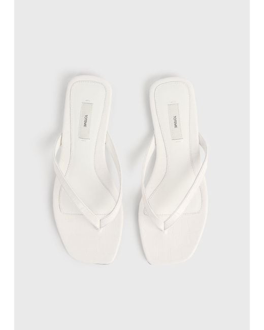 Totême  White Croco-Embossed Flip Flops