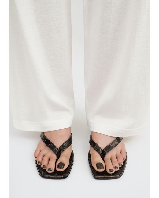 Totême White Croco-Embossed Heeled Flip Flops