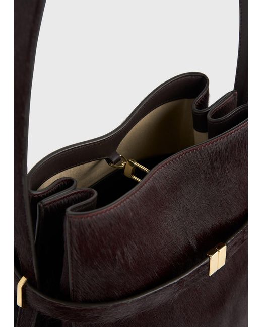 Totême White Belted Pony Hair Bucket Bag