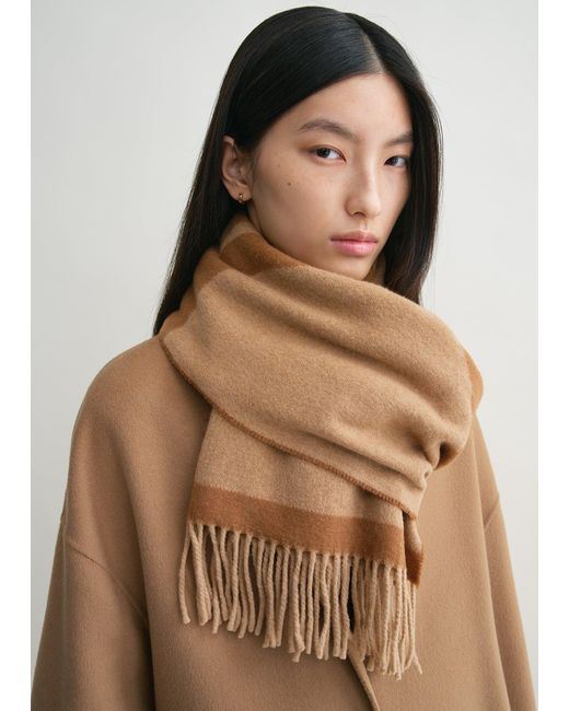 Totême  Natural Monogram Jacquard Wool Scarf Camel