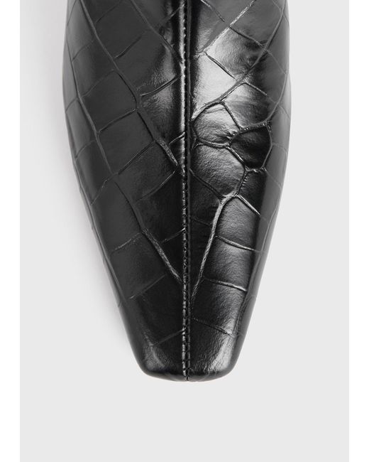 Totême  Black Croco-Embossed Mid-Heel Boots