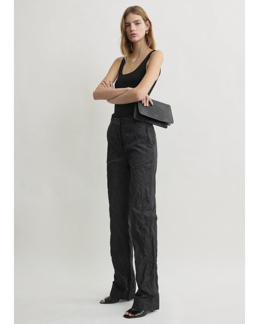 Totême Black Crinkled Cotton Trousers