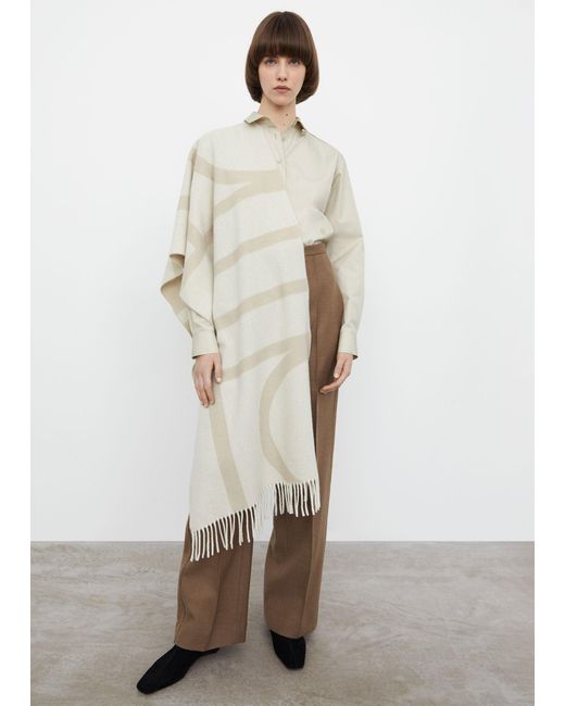 Totême  White Monogram Jacquard Wool Scarf Bone