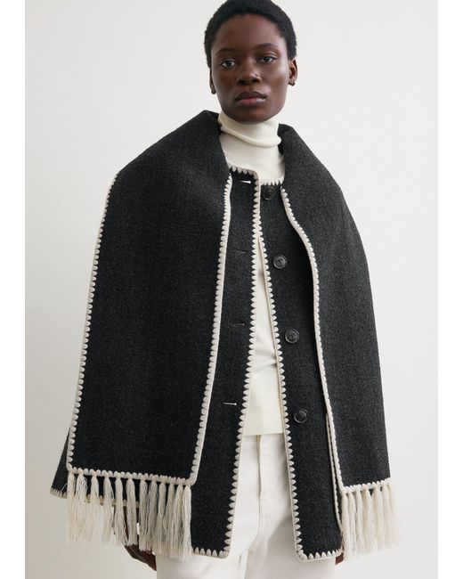 Totême Black Embroidered Scarf Jacket Dark Mélange