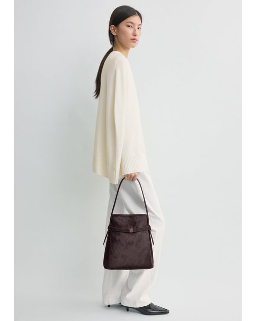 Totême White Belted Pony Hair Bucket Bag