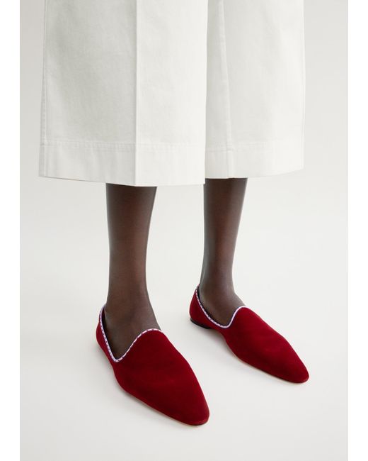 Totême Red Velvet Venetian Slippers