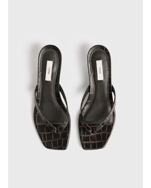 Totême White Croco-Embossed Heeled Flip Flops
