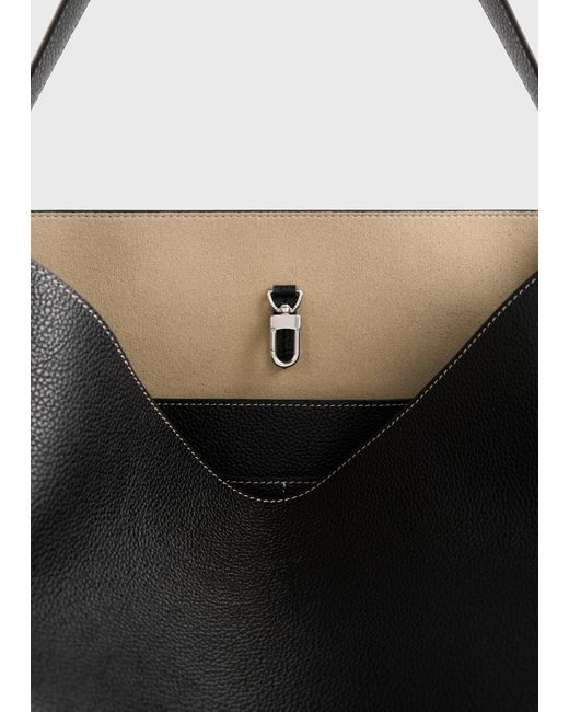 Totême Black Medium Belted Grained-Leather Tote