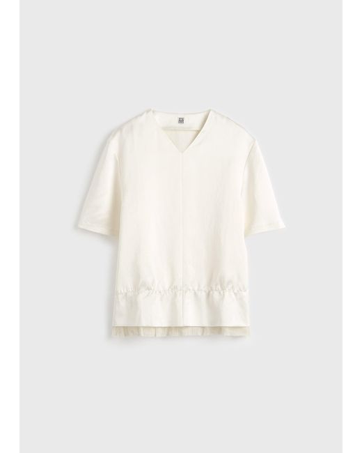 Totême White V-Neck Satin Pullover