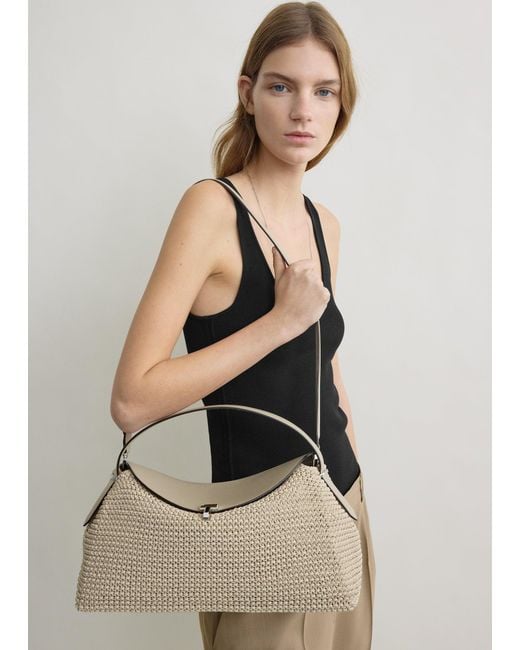 Totême  Natural T-Lock Woven-Leather Top Handle