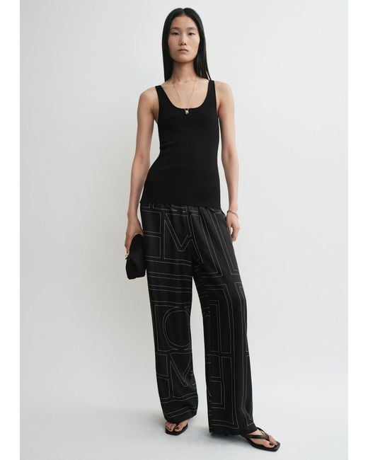 Totême Black Monogram Silk Pj Bottoms