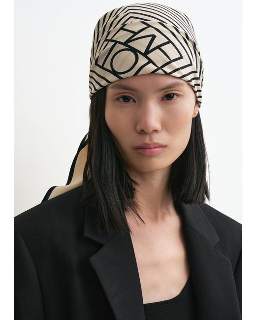 Totême Gray Centered Monogram Silk Scarf Crème