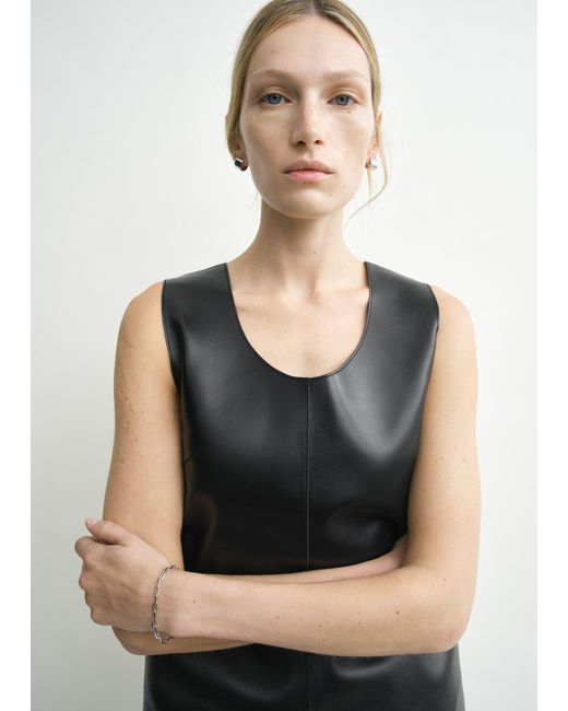 Totême Black Scoop-Neck Leather Top