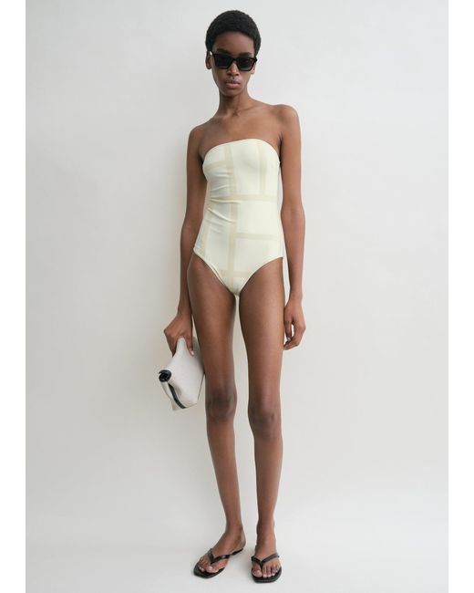 Totême White Monogram Strapless Swimsuit