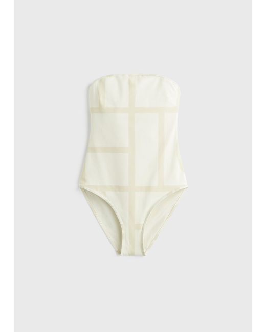 Totême White Monogram Strapless Swimsuit