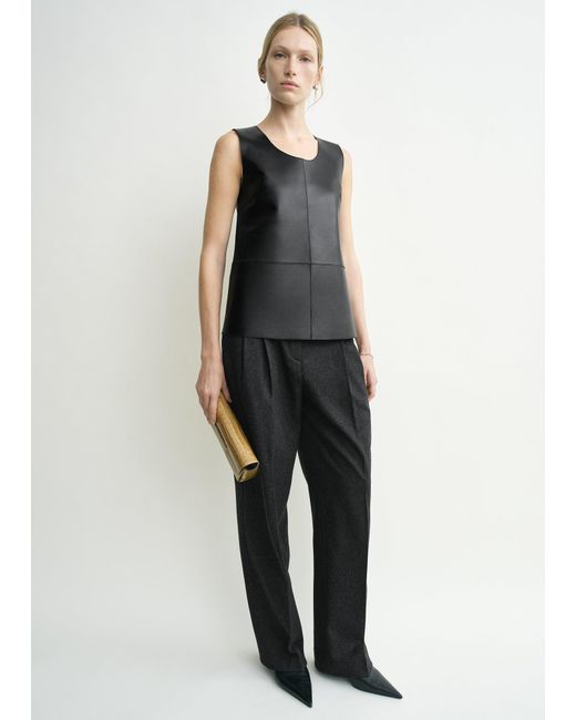 Totême Black Scoop-Neck Leather Top