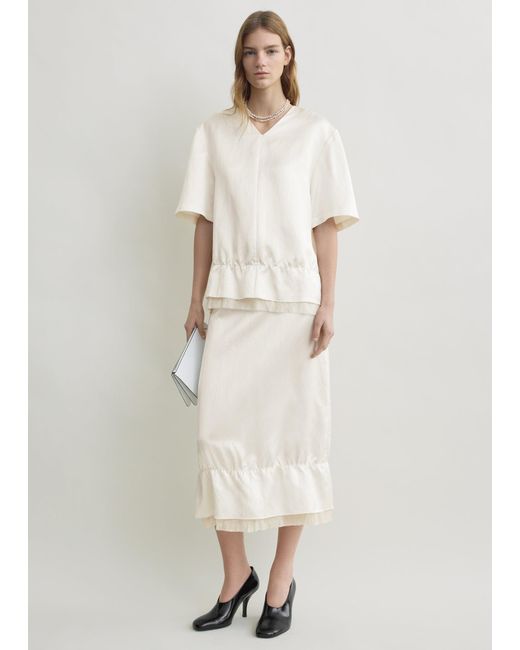 Totême White V-Neck Satin Pullover