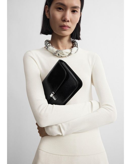 Totême White T-Lock Grained-Patent Crossbody