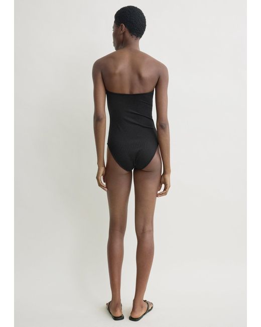 Totême Black Ribbed Strapless Swimsuit