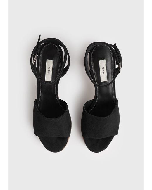 Totême Black Platform Suede Sandals/Tan
