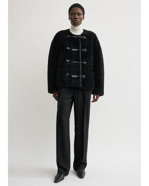 Totême Black Teddy Shearling Clasp Jacket