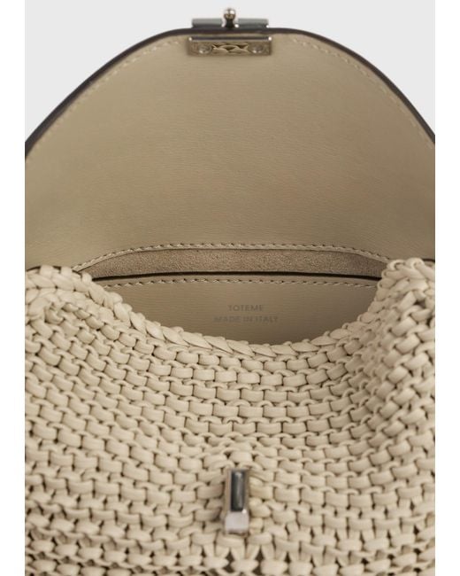 Totême White Mini T-Lock Woven-Leather Clutch