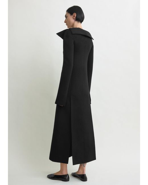 Totême  Black Open Collar Wool Coat