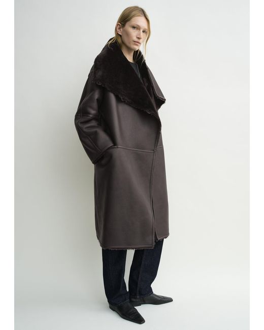 Totême  Black Shearling Wrap Coat