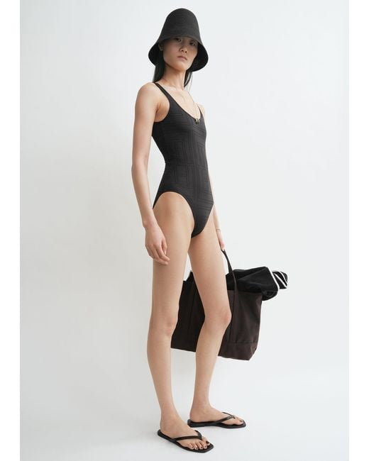 Totême Black Monogram Pointelle Swimsuit