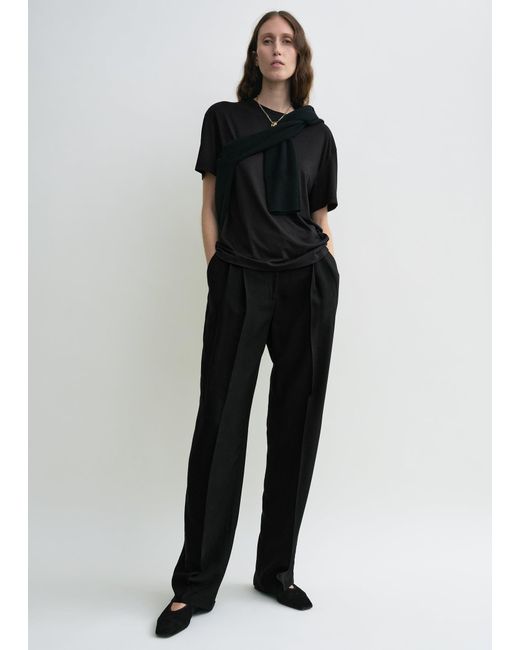 Totême Black Double-Pleat Fluid Trousers