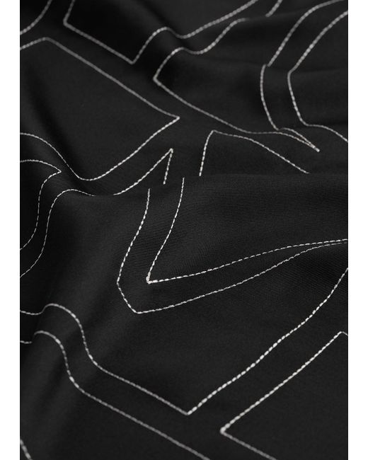 Totême Black Embroidered Monogram Silk Scarf