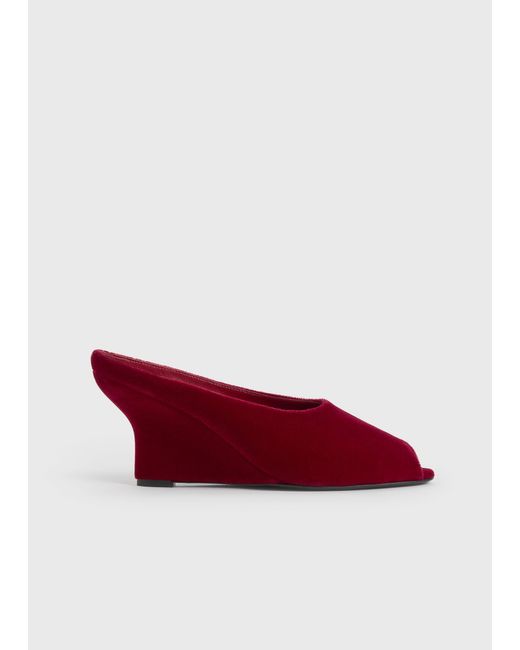 Totême  Red Peep-Toe Velvet Wedge Mules