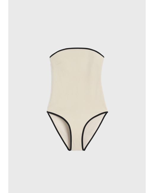 Totême White Stripe Edge Strapless Swimsuit