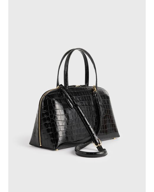 Totême Black Medium Croco-Embossed Day Tote