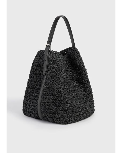 Totême Black Belted Paper Raffia Tote