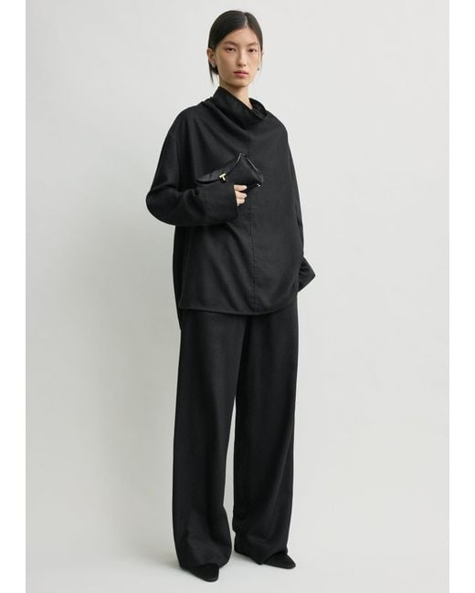 Totême Black Funnel-Neck Flannel Top