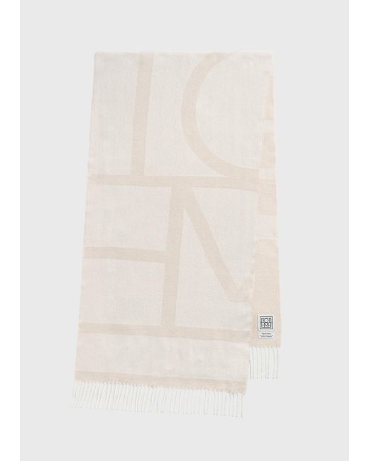 Totême  White Monogram Jacquard Wool Scarf Bone