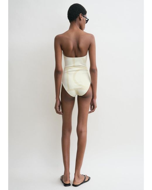 Totême White Monogram Strapless Swimsuit