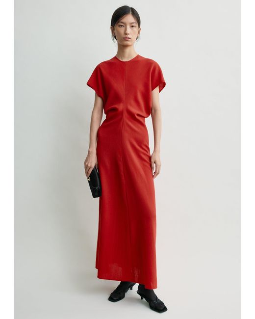 Totême Red Slouch Waist Wool Dress