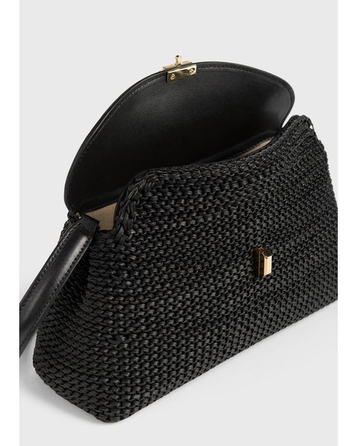 Totême Black T-Lock Woven-Leather Clutch