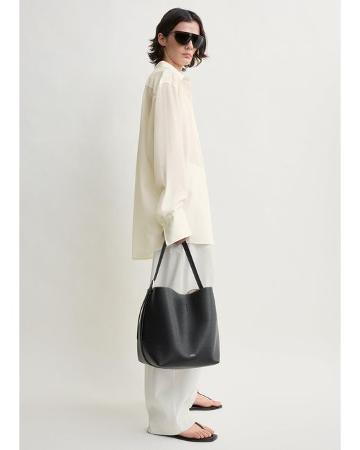 Totême Black Medium Belted Grained-Leather Tote