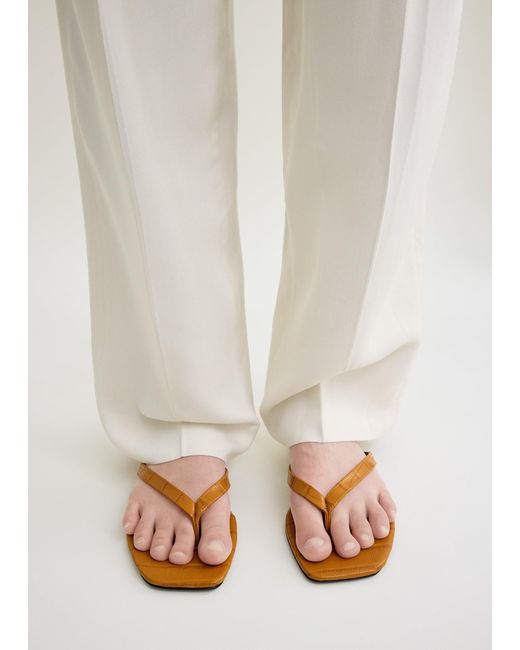 Totême White Croco-Embossed Flip Flops