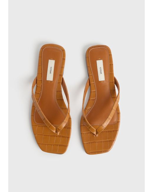 Totême White Croco-Embossed Flip Flops