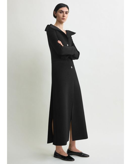 Totême  Black Open Collar Wool Coat