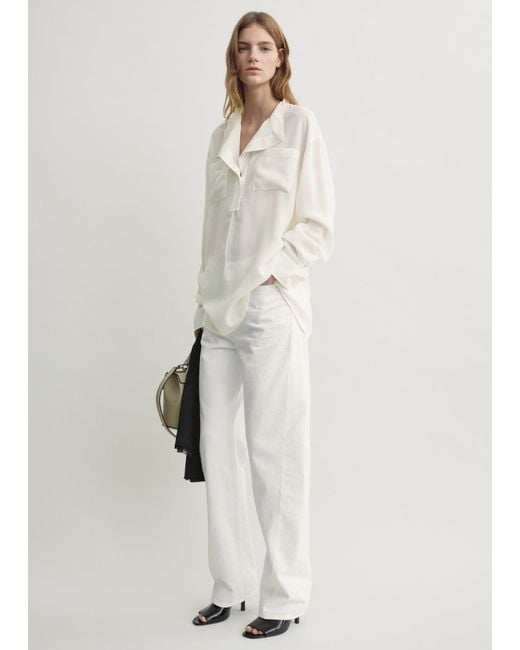 Totême White Overlapping Collar Blouse